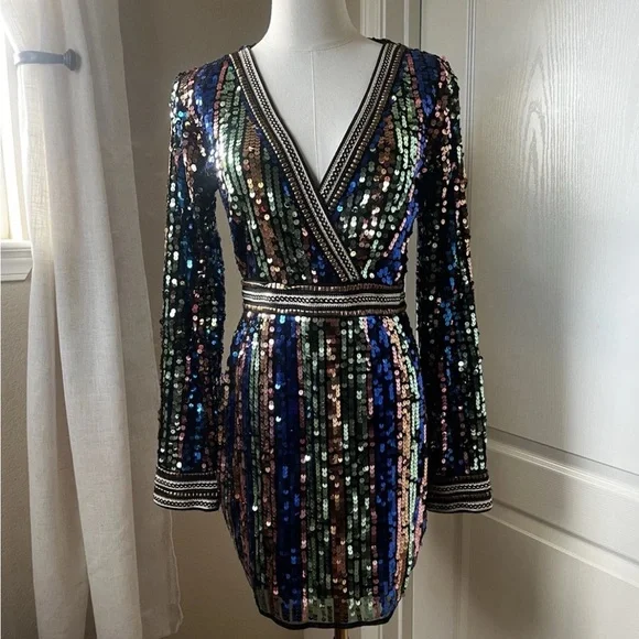 Minuet Petite Multicolor Sequin Long Sleeve Dress - Picture 2 of 11